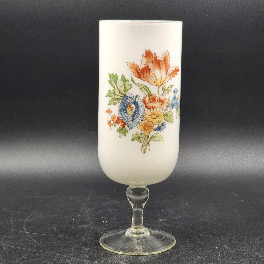 Norleans Satin Frosted Hand Painted Floral Vase Bristol Milk Glass 11" Vintage